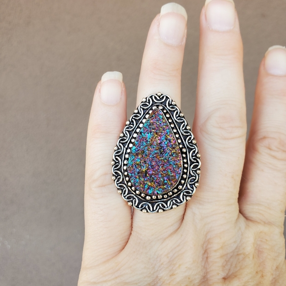 New Titanium Druzy 925 Silver Ring. - Picture 9 of 12